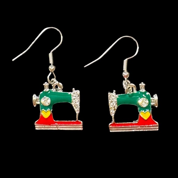 Colorful Sewing Machine Earrings - Enamel over Stainless Steel - Picture 3 of 4